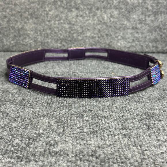 Vintage Swarovski crystal jeweled leather double buckle belt S/M purple bling main image 9